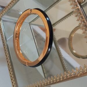 Elegant ST JOHN Vintage Gold-Tone and Black Enamel Bangle Bracelet